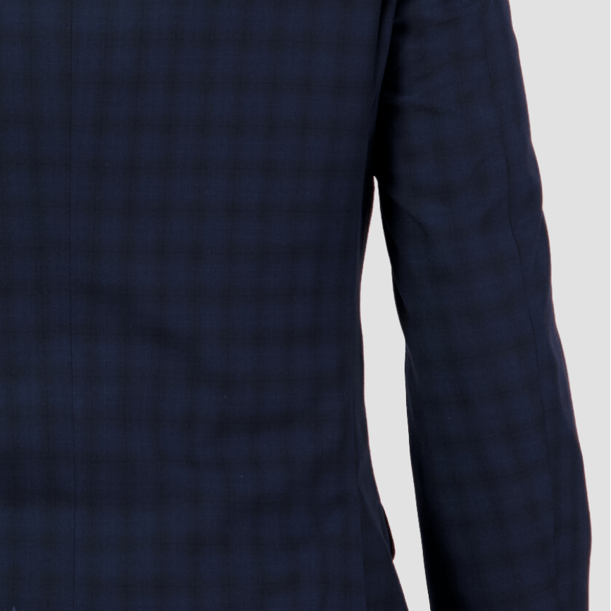 Bruton’s Jose Jadestone slim‑fit navy check suit with performance finish, tailored jacket and trousers, perfect for business or events.
