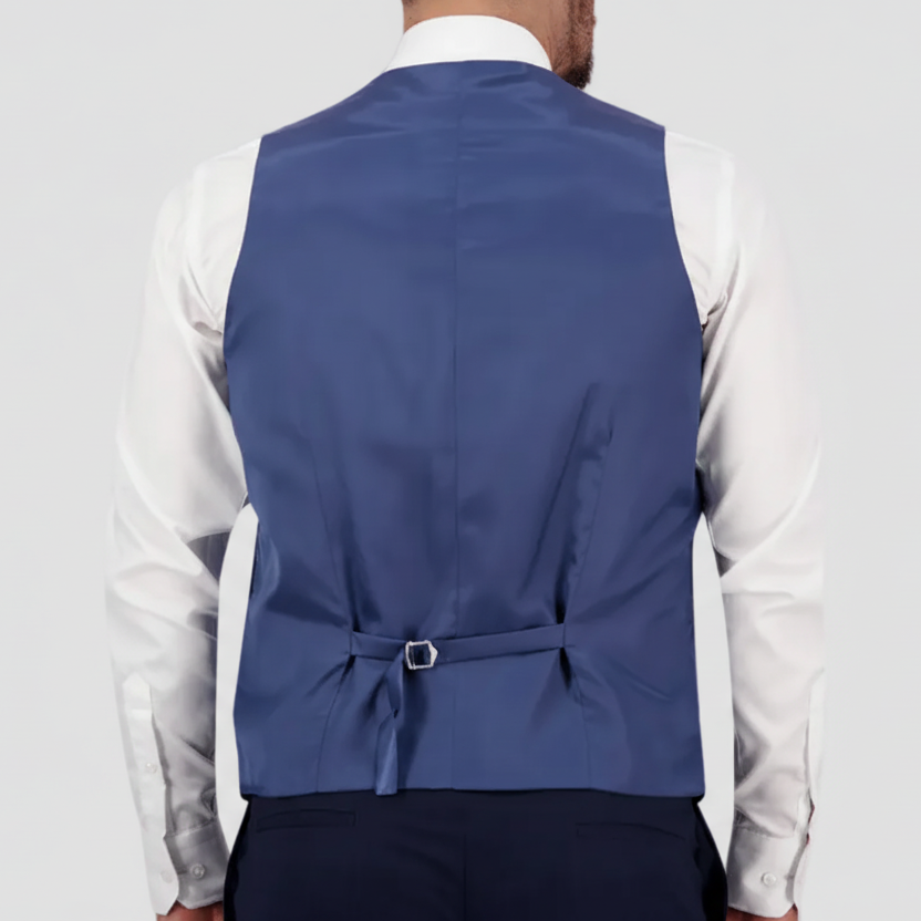 Saul Cornerstone Slim Fit Vest in Navy—sharp check pattern, clean lines and a smooth performance finish.