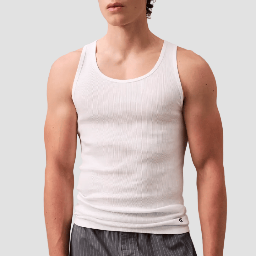 Calvin Klein Men's Classic Fit Ribbed Tank Tops 3 Pack in White Cotton
