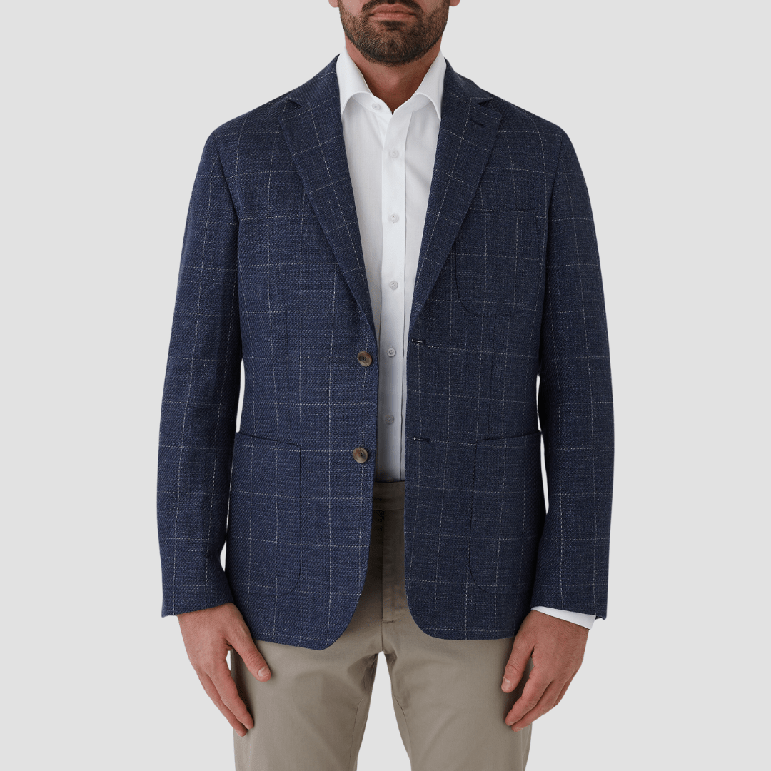 Cambridge classic fit malvern sports jacket in blue window check linen