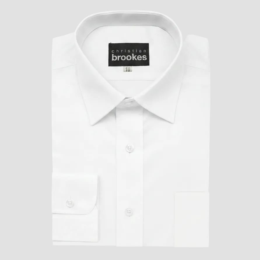 Boys Clifford white cotton shirt by Christian Brookes with long sleeves, classic collar and regular cuff.