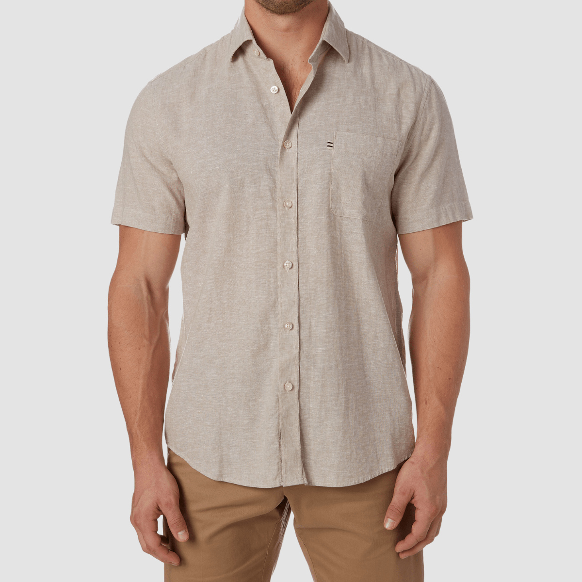 City Club Vacay Short Sleeve Shirt in Beige Linen