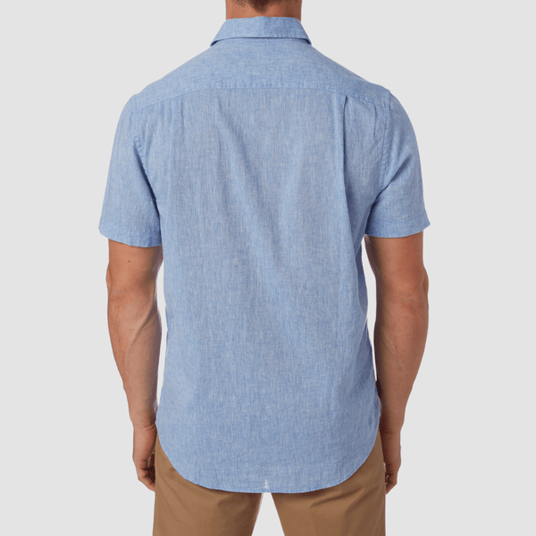 City Club Vacay Short Sleeve Shirt in Chambray Blue Linen