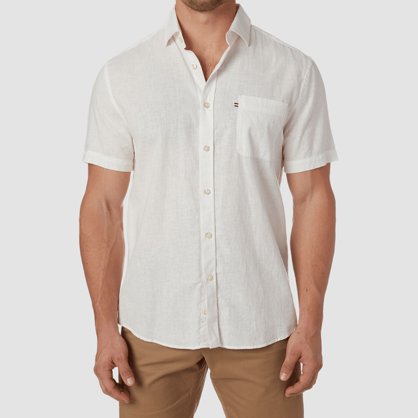 City Club Vacay Short Sleeve Shirt in White Linen