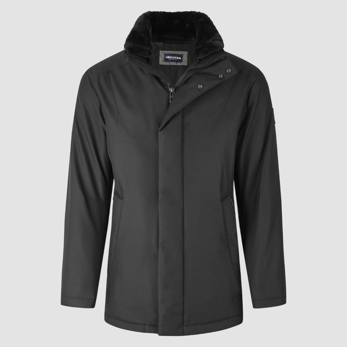 Men’s IOS Winter Parka in Black by Daniel Hechter, featuring a removable faux‑fur collar and dual‑closure pockets.