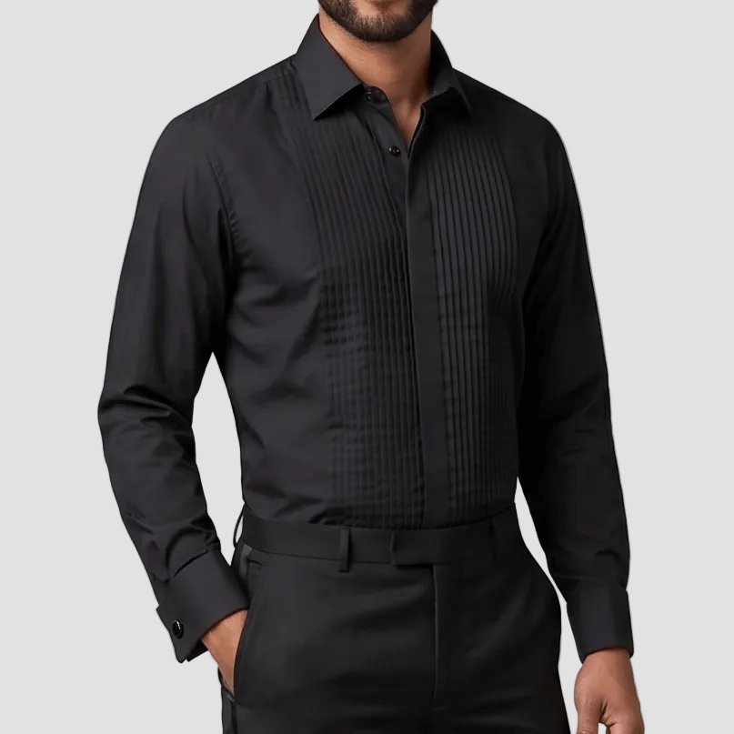 Daniel Hechter Men's Slim Fit Dinner Shirt Frill in Black