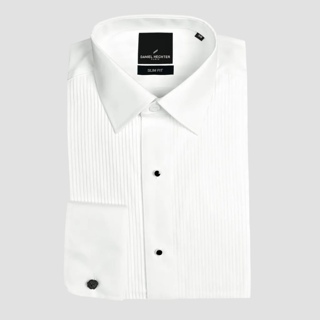 Daniel Hechter Men's Slim Fit Dinner Shirt Frill in White Cotton Blend