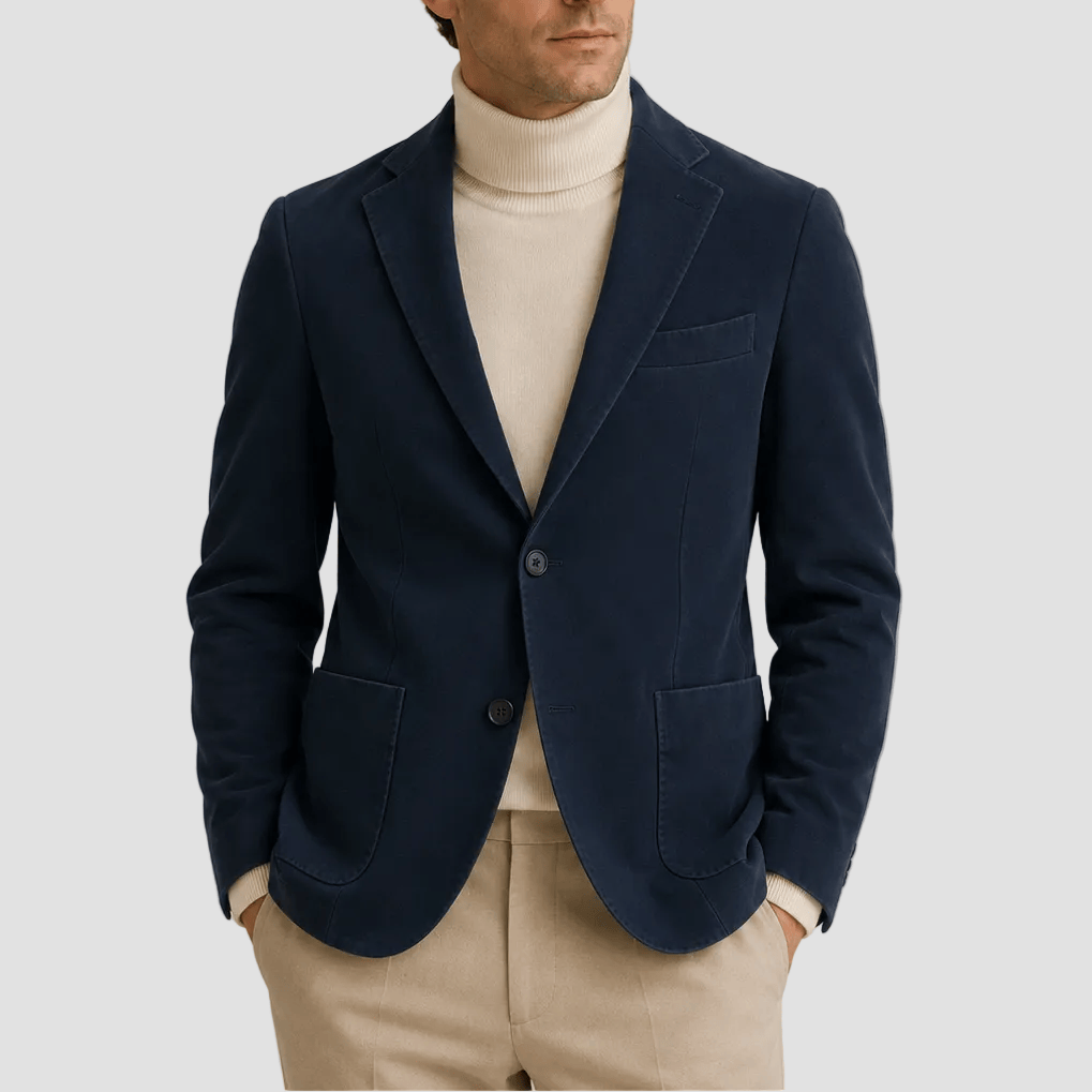 Daniel Hechter Men’s Slim Fit Prague Sports Jacket in Navy, made from stretch cotton.