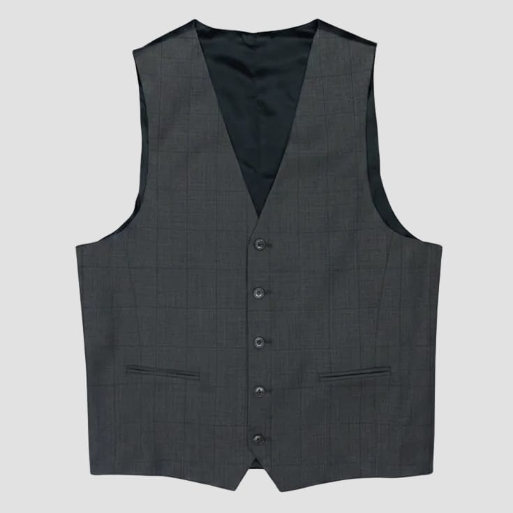 Daniel Hechter’s Ryan vest in charcoal Australian Merino wool with stretch and adjustable back.