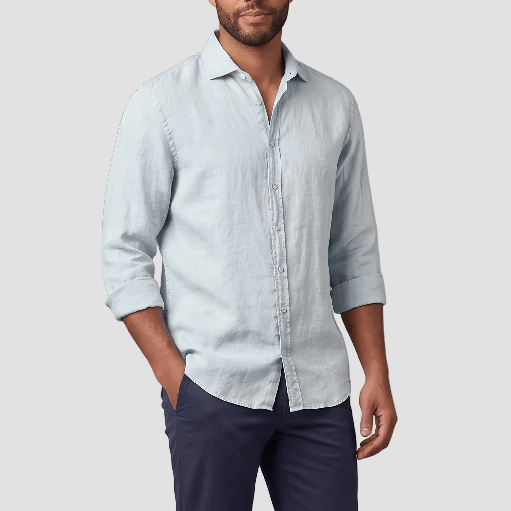 Daniel Hechter Men's Slim Fit Sel Shirt in Blue, made from a linen cotton blend.