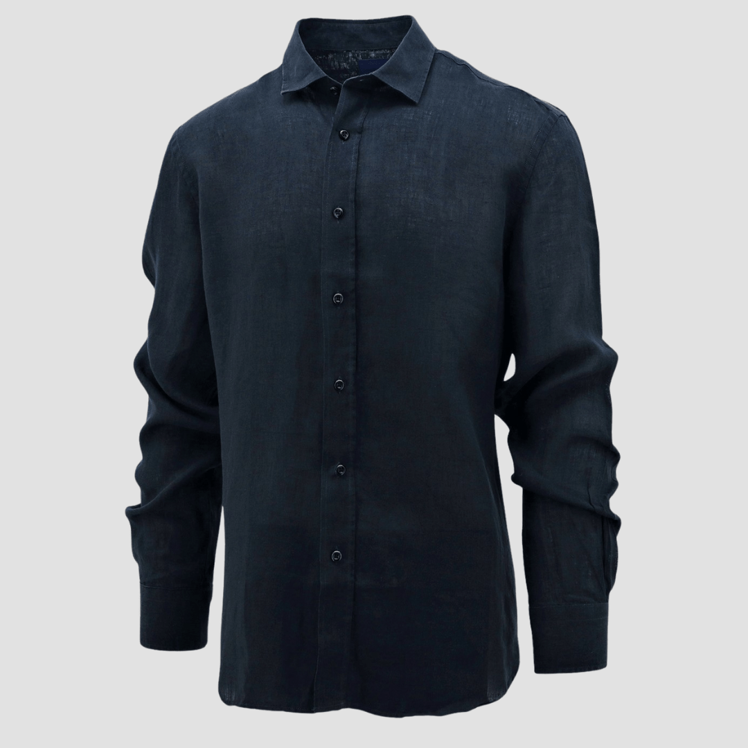 Daniel Hechter Men's Slim Fit Sel Shirt in Navy, made from a linen cotton blend.