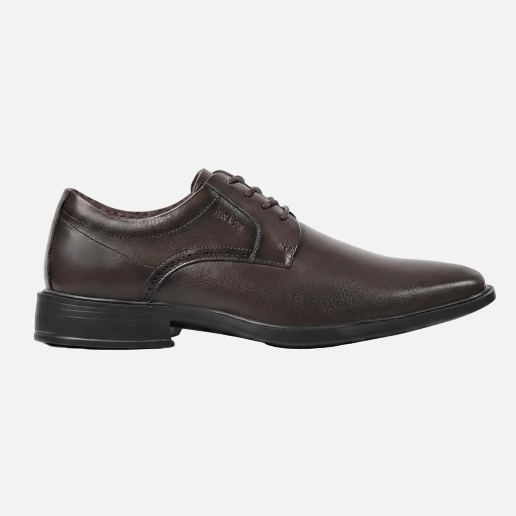 Brown leather dress shoe on a white background