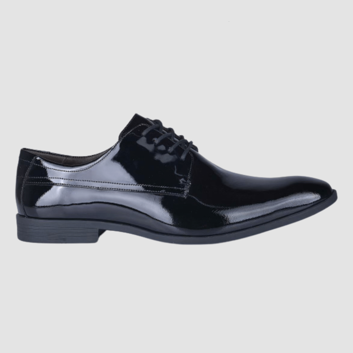 Side view of the Ferracini Cameroon Mens Patent Leather Dress Shoe In Black