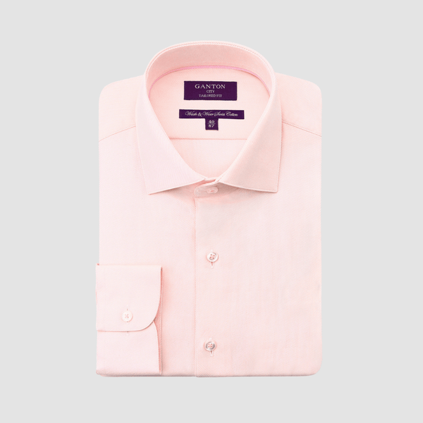 Ganton Tailored Fit Benjamin Lux Twill Mens Shirt in Pink