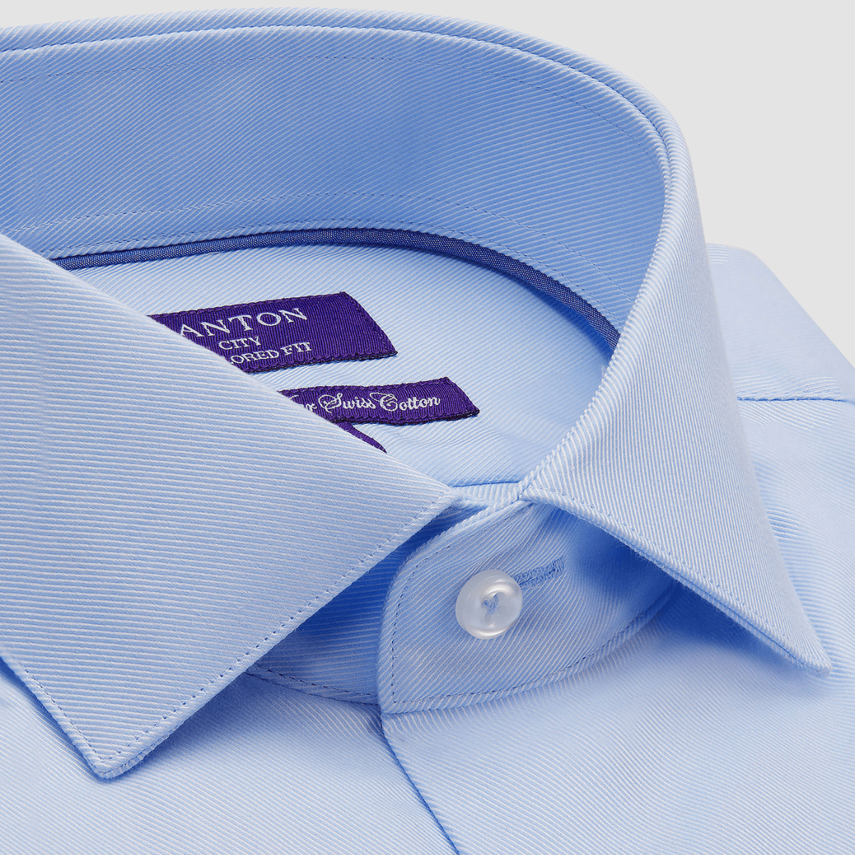 Ganton Tailored Fit Benjamin Lux Twill Mens Shirt in Sky Blue