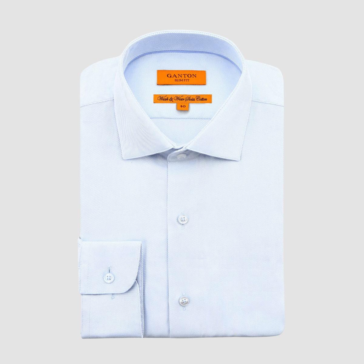 Ganton Slim Fit Winston Lux Twill Mens Shirt in Sky