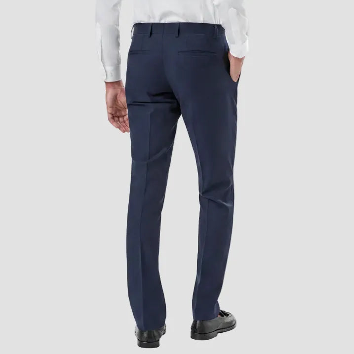 Gibson’s Astley navy tuxedo pairs a satin shawl lapel with slim trousers.