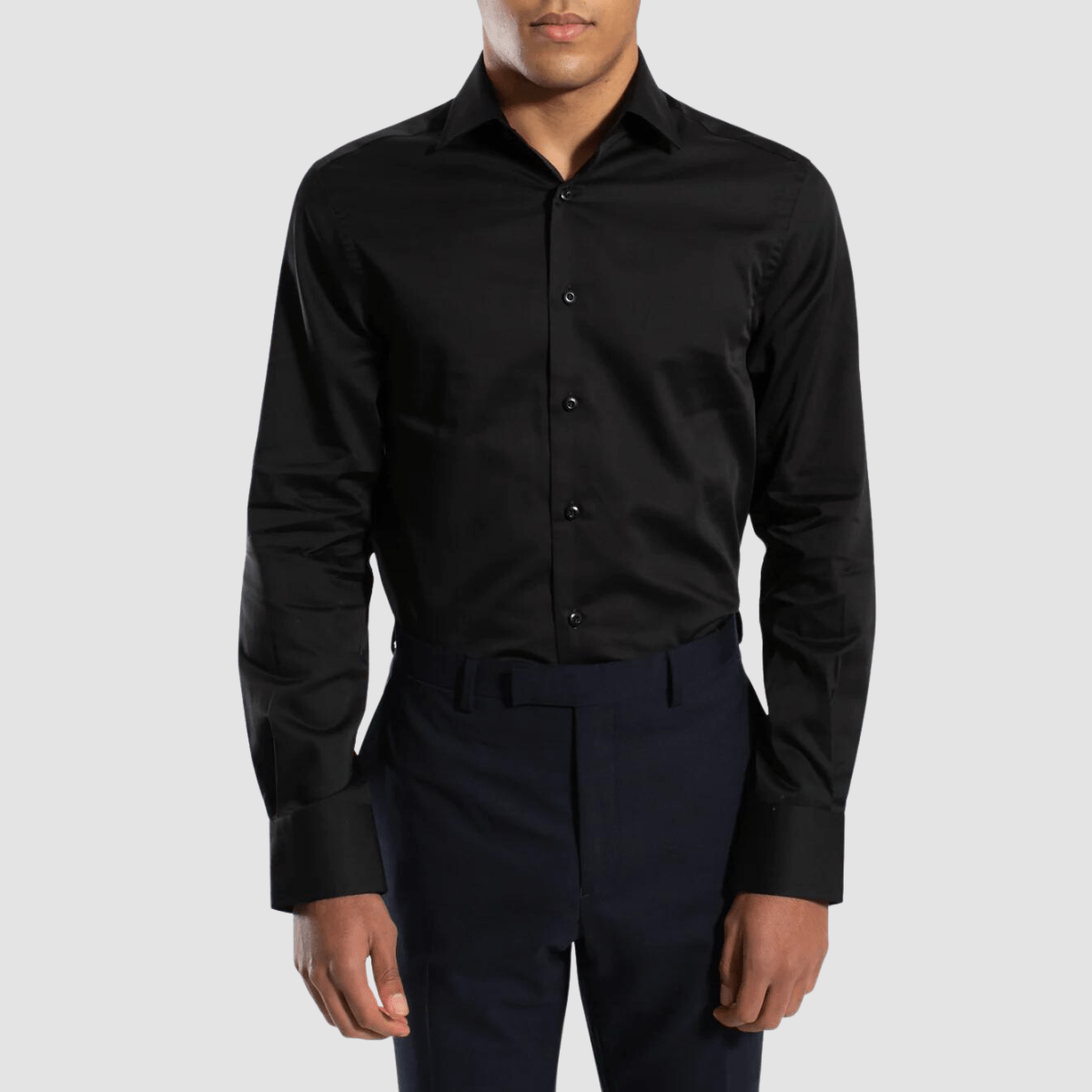Hardy Amies Slim Fit Mens Shirt in Black Pure Cotton