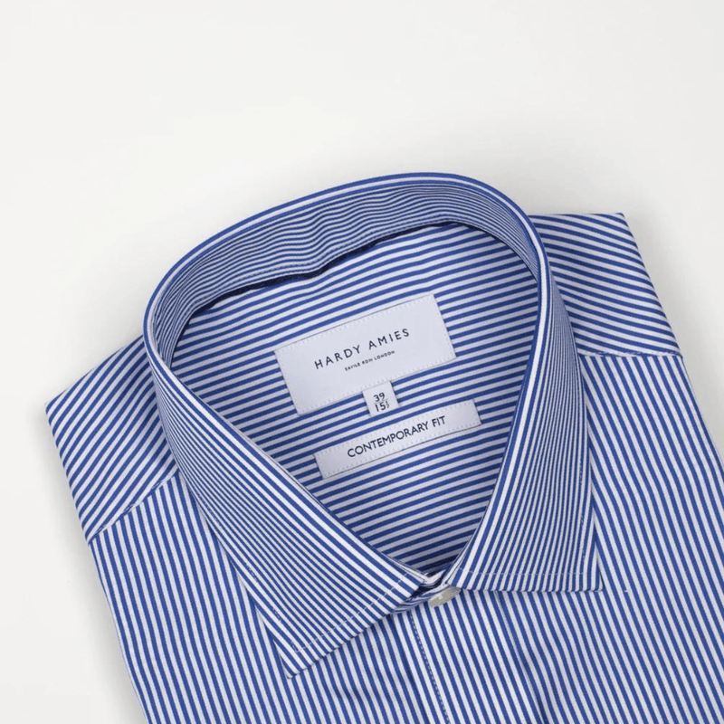 Hardy Amies Classic Fit Striped Mens Shirt in Blue Cotton