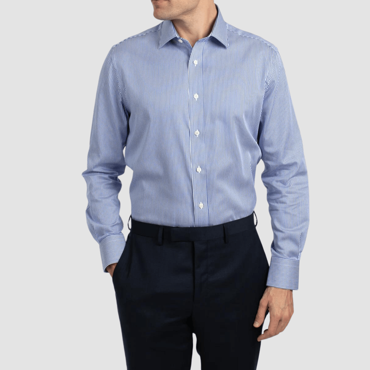 Hardy Amies Slim Fit Striped Mens Shirt in Blue Cotton
