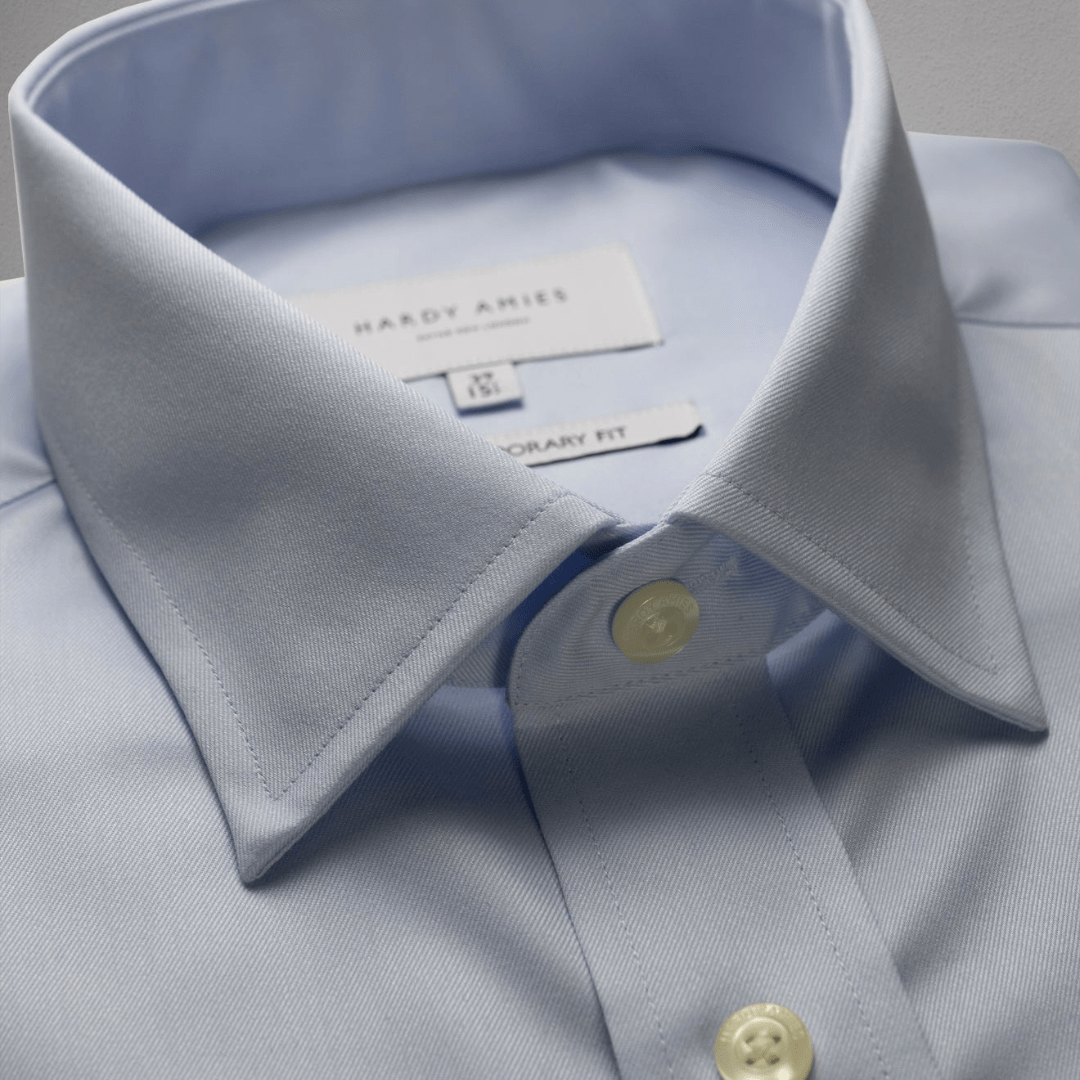 Hardy Amies Classic Fit Micro Twill Shirt in Blue Cotton