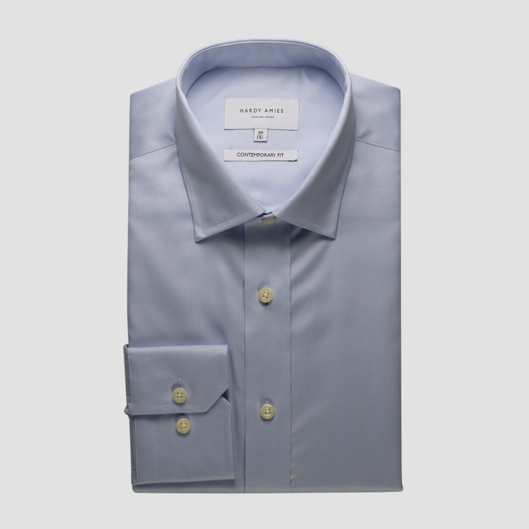 Hardy Amies Classic Fit Micro Twill Shirt in Blue Cotton