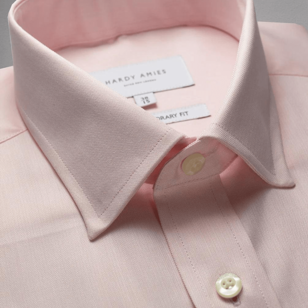 Hardy Amies Classic Fit Mens Mini Herringbone Shirt in Pink