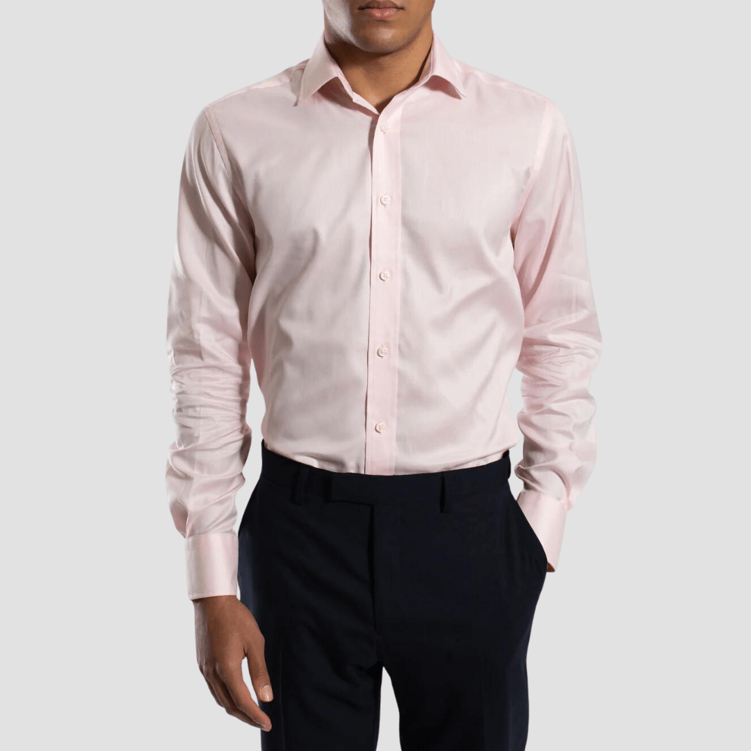 Hardy Amies Classic Fit Mens Mini Herringbone Shirt in Pink