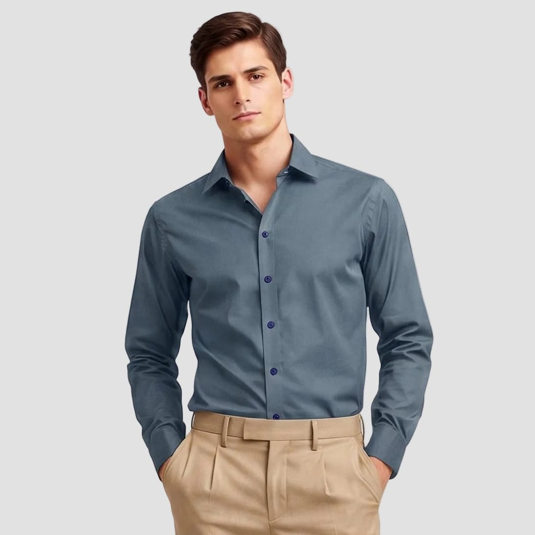 Slim fit airforce blue shirt by Hardy Amies.