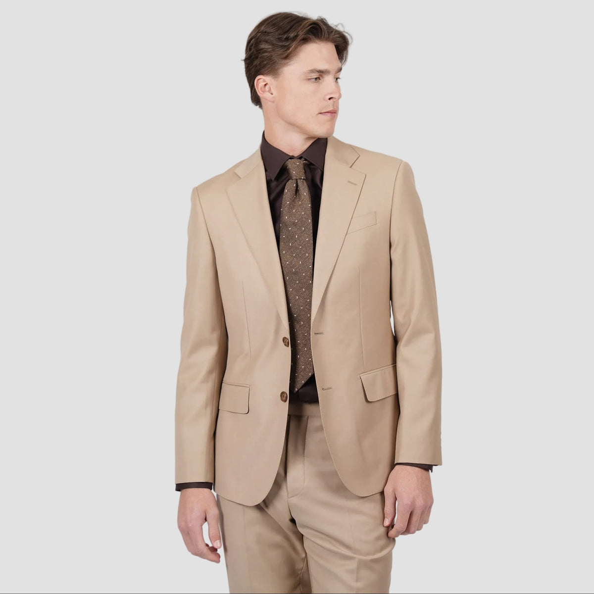 Hardy Amies Men's Tailored Fit Brinsley Suit in Camel Wool Blend