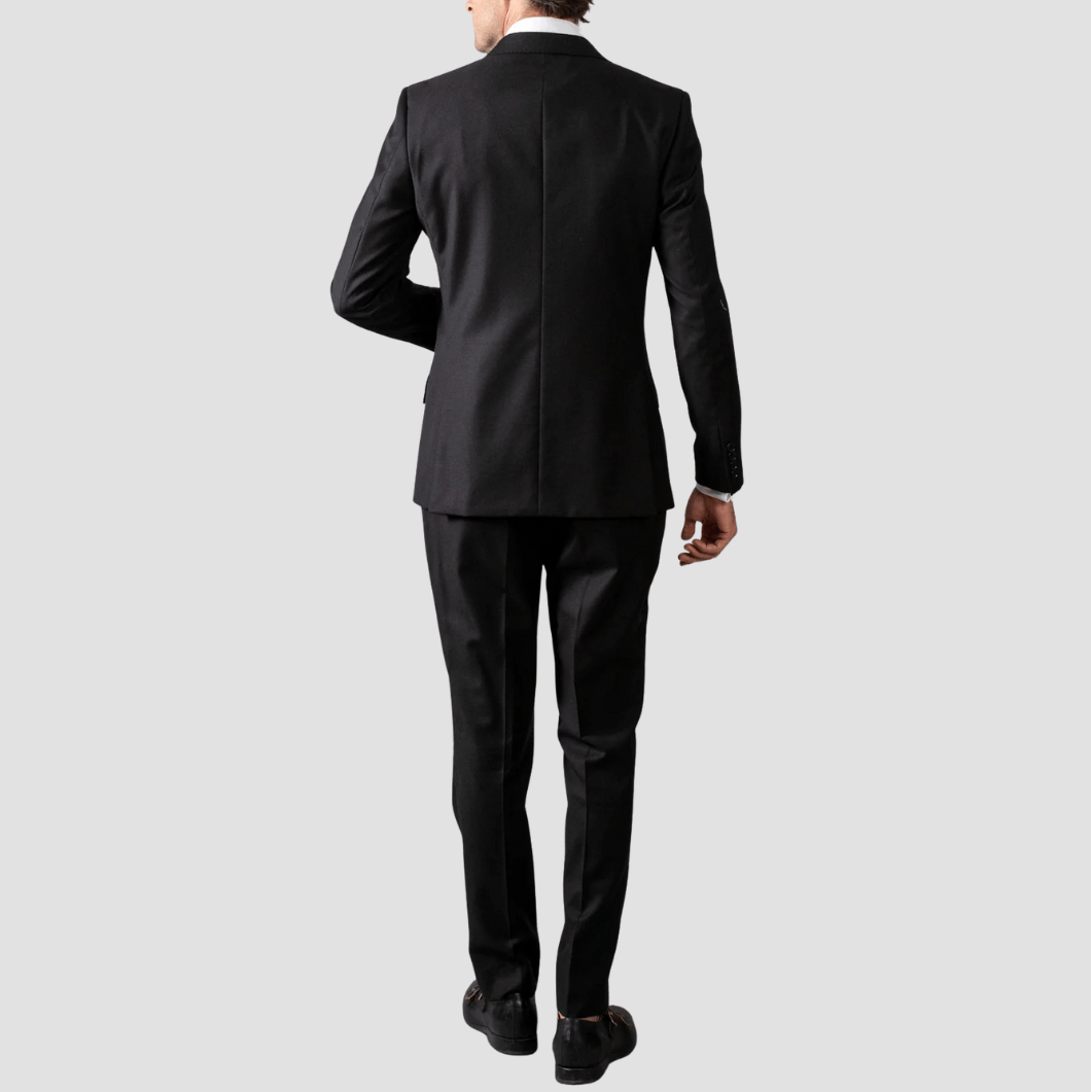 Hardy Amies Tailored Fit Black Suit—classic single‑breasted silhouette in fine wool blend.