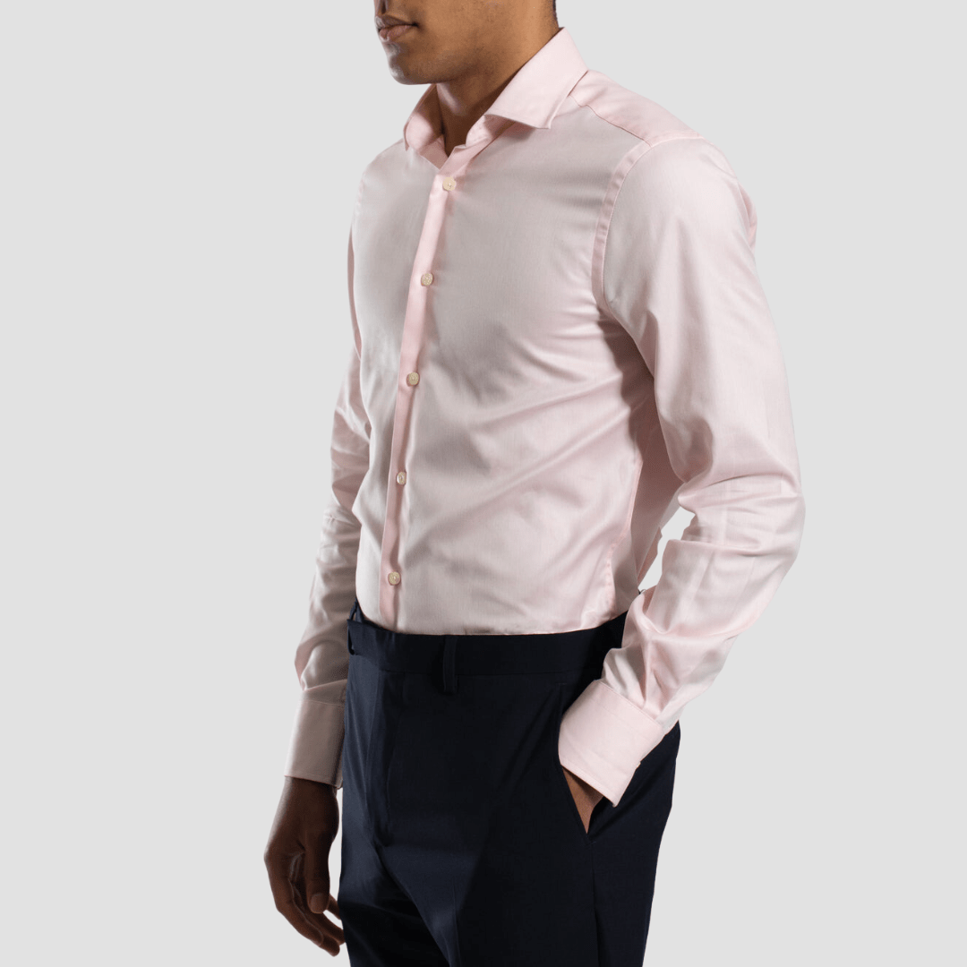Hardy Amies Slim Fit Mens Mini Herringbone Shirt in Pink
