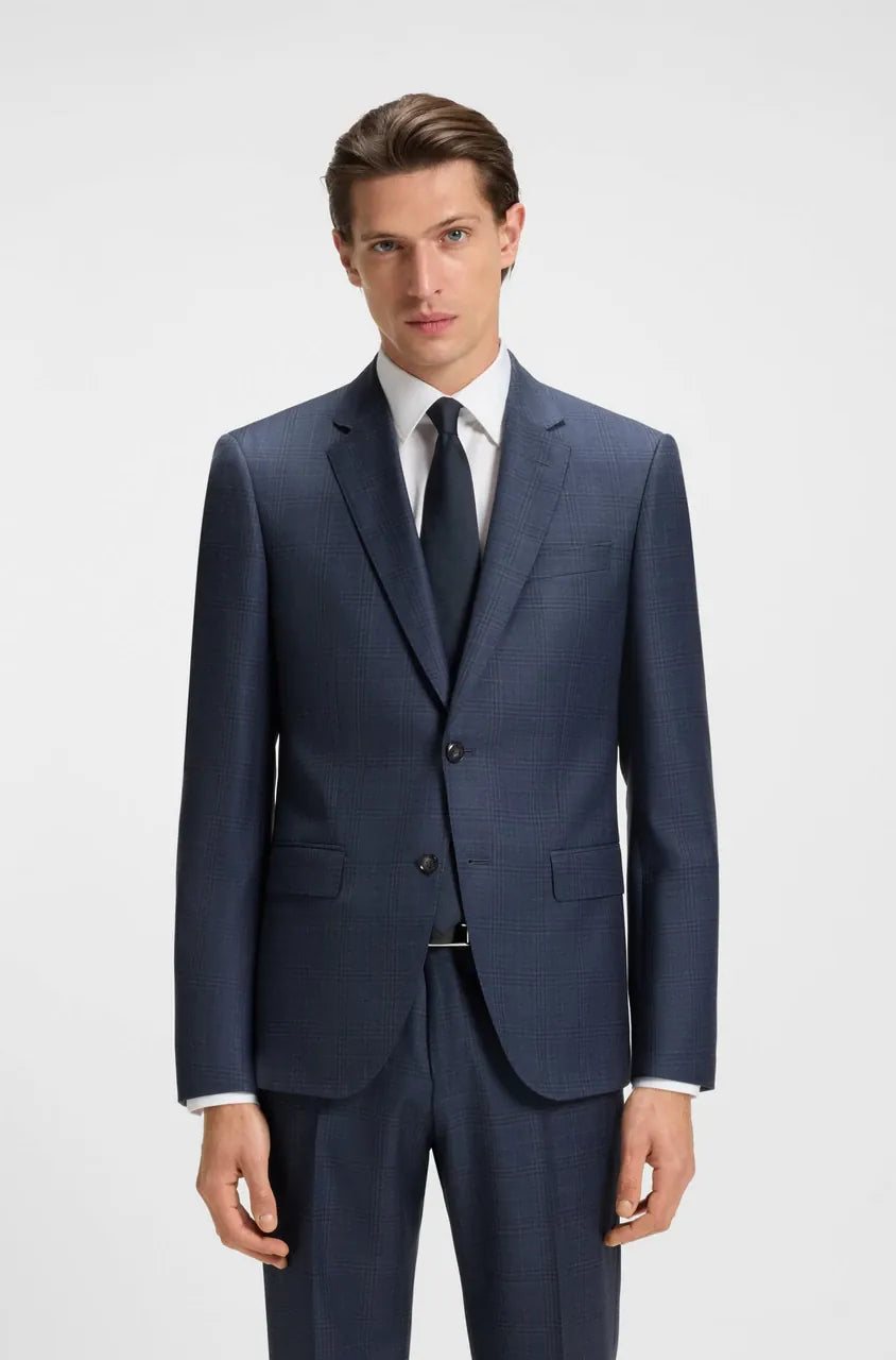 Boss H-Huge Slim-Fit Suit in Dark Blue Tartan Check Suit
