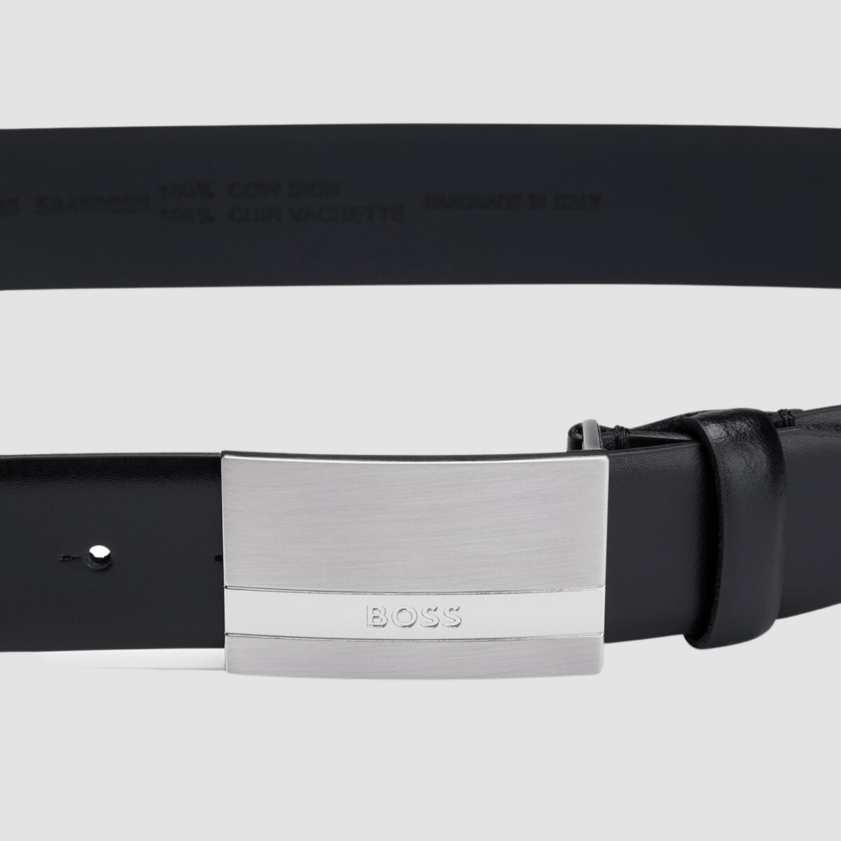Hugo Boss Baxton Mens Leather Belt with Plaque Buckle in Black