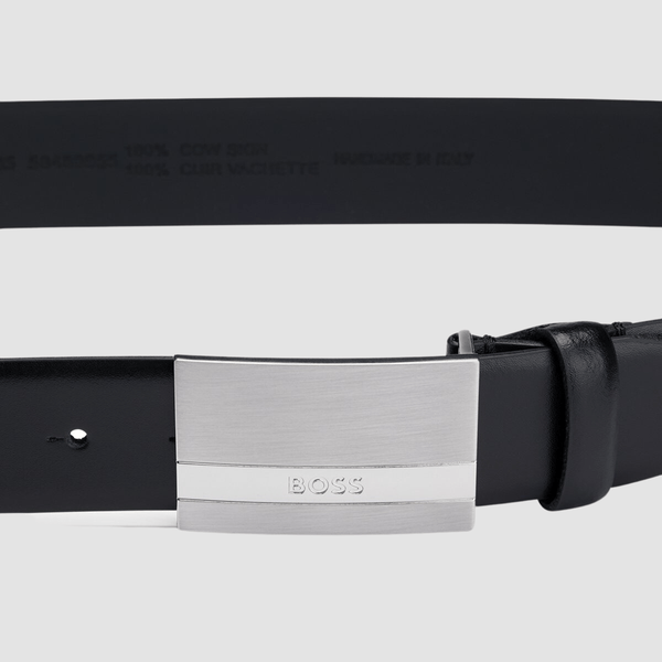 Hugo Boss Baxton Mens - – in Leather Plaque Buckle Belt with Warehouse Suit Black Mens Melbourne