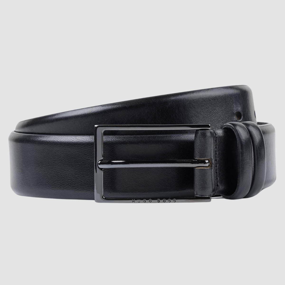 Hugo Boss Carmello Mens Leather Belt with Gunmetal Hardware in Black