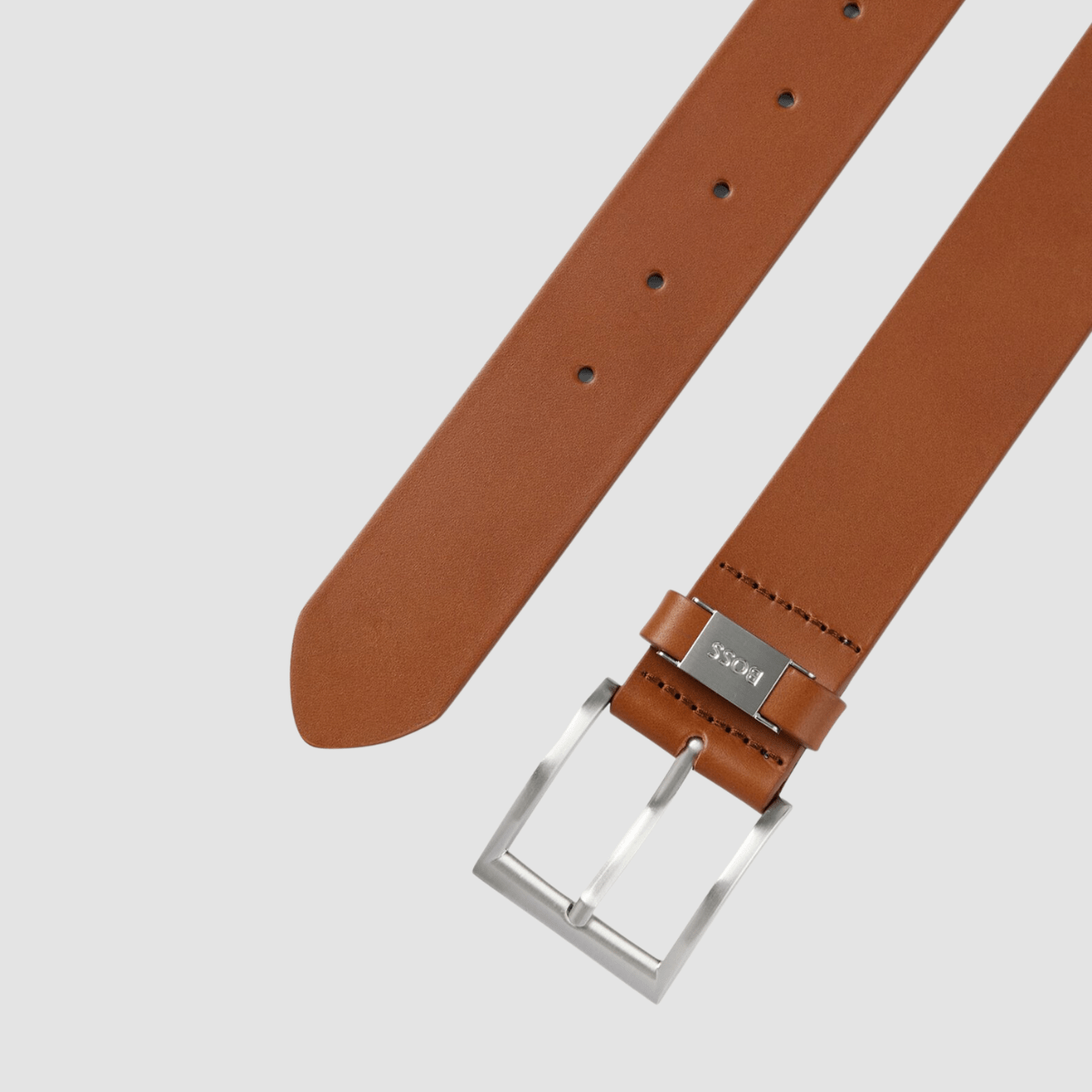 Hugo Boss Connio Mens Leather Belt with Branded Metal Trim in Medium Brown