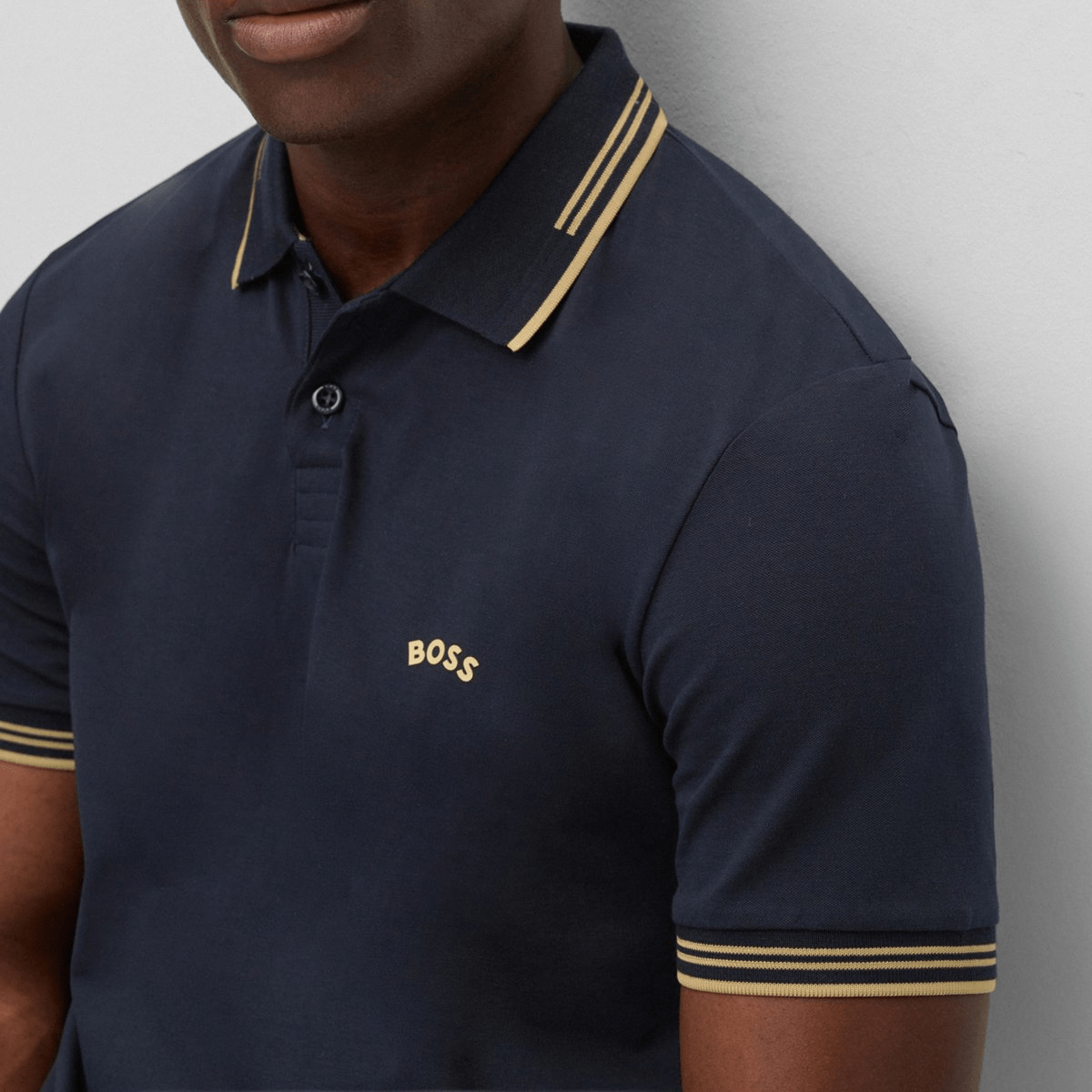Hugo Boss Paul Curved Logo Slim Fit Polo in Dark Blue Stretch-Cotton Pique