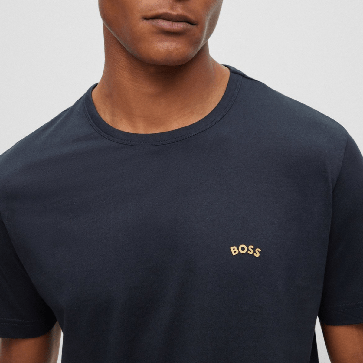 Boss Mens Classic Fit Cotton T-Shirt with Curved Logo in Dark Blue