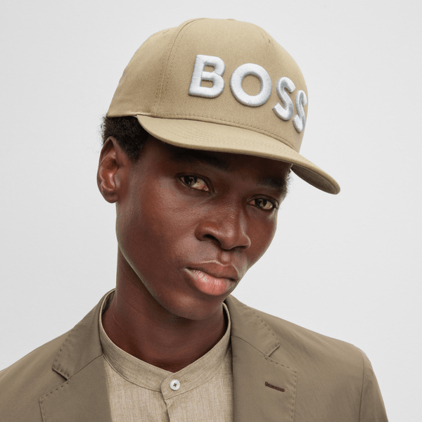 Hugo Boss Embroidered Logo Cotton-Twill Mens Cap in Khaki