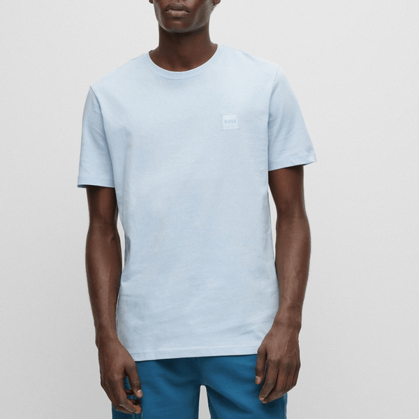 Hugo Boss Logo Patch Classic Fit Cotton Jersey T-Shirt in Open Blue