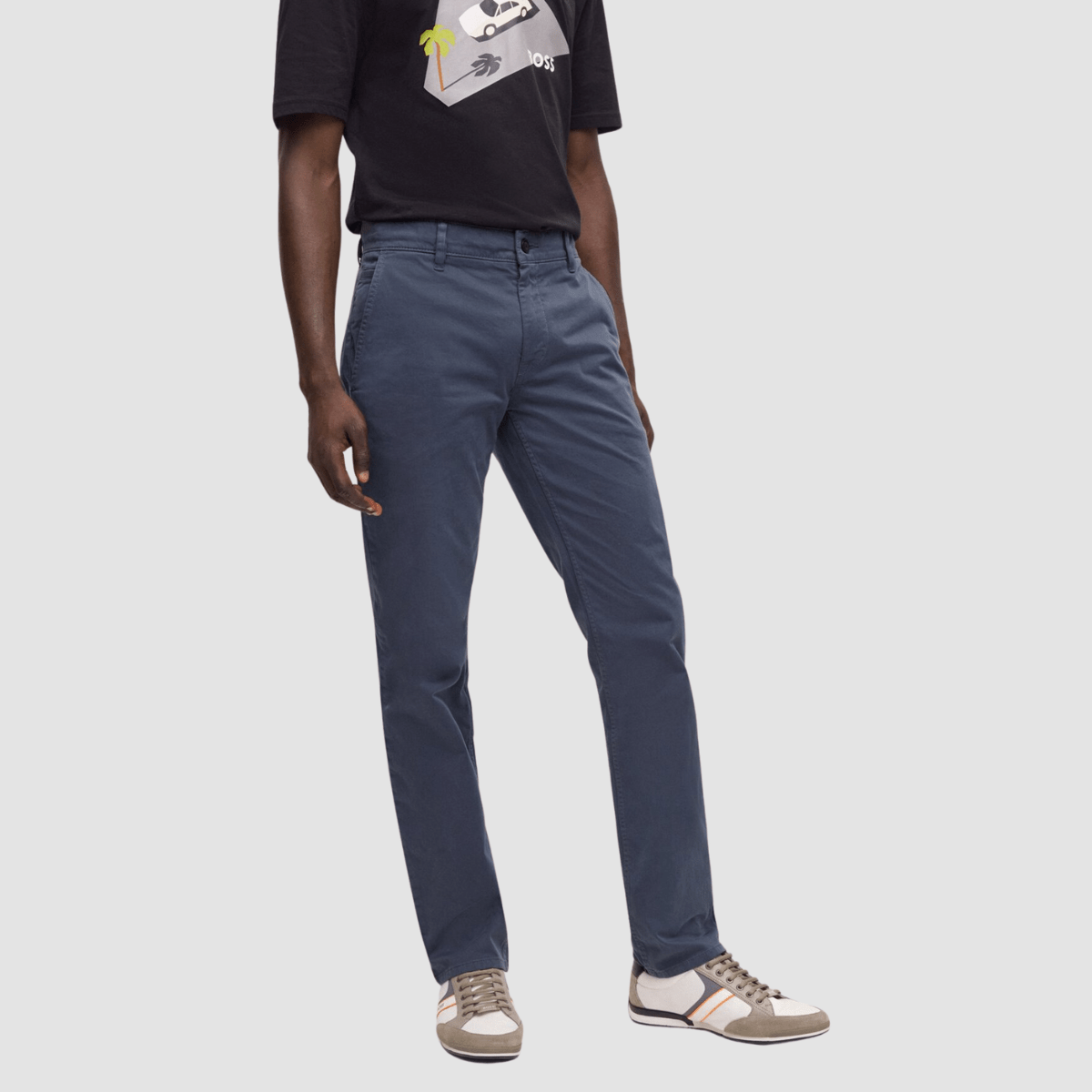 Hugo Boss Slim Fit Schino Trouser in Blue Stretch Cotton Satin