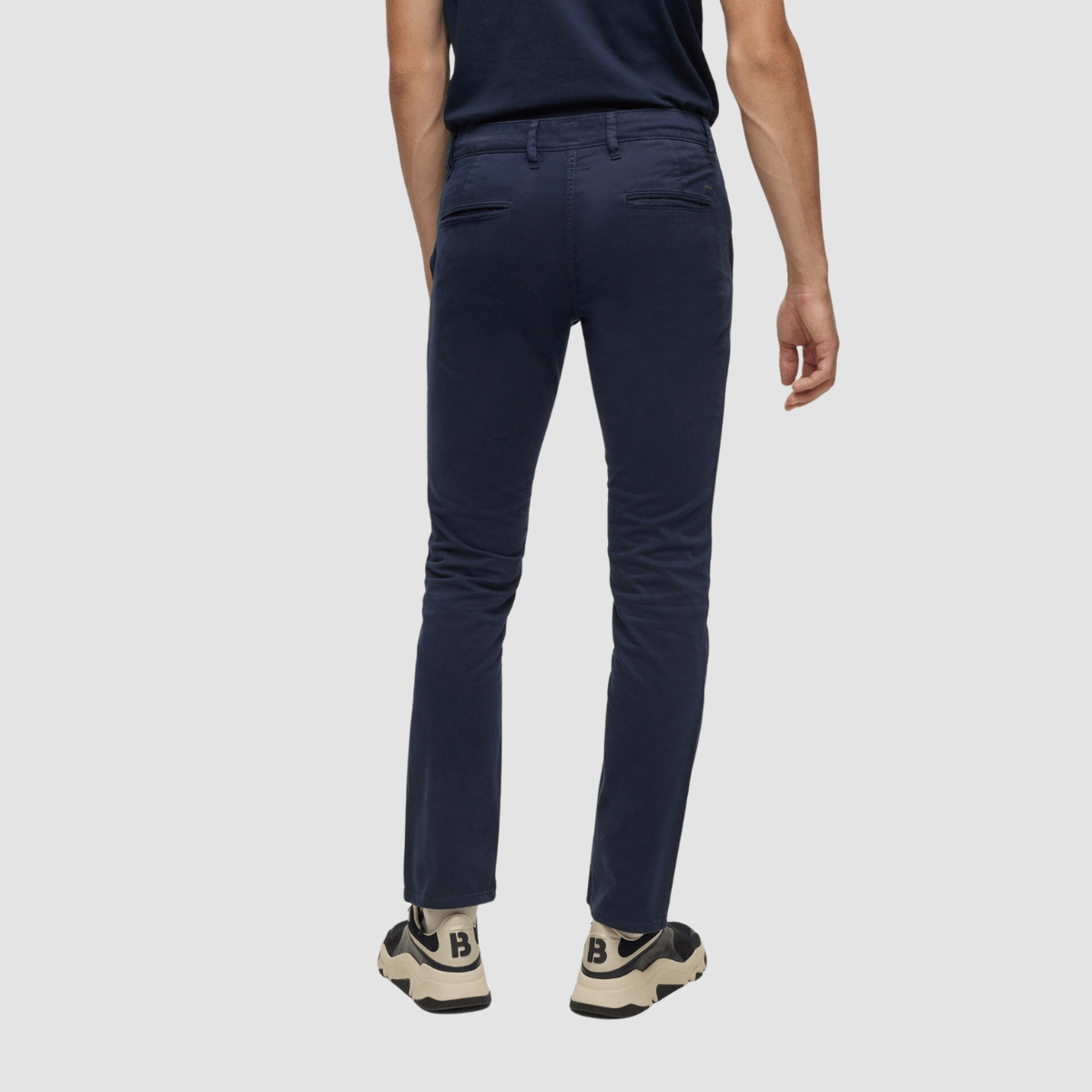 Hugo Boss Slim Fit Schino Trouser in Dark Blue Stretch Cotton Satin