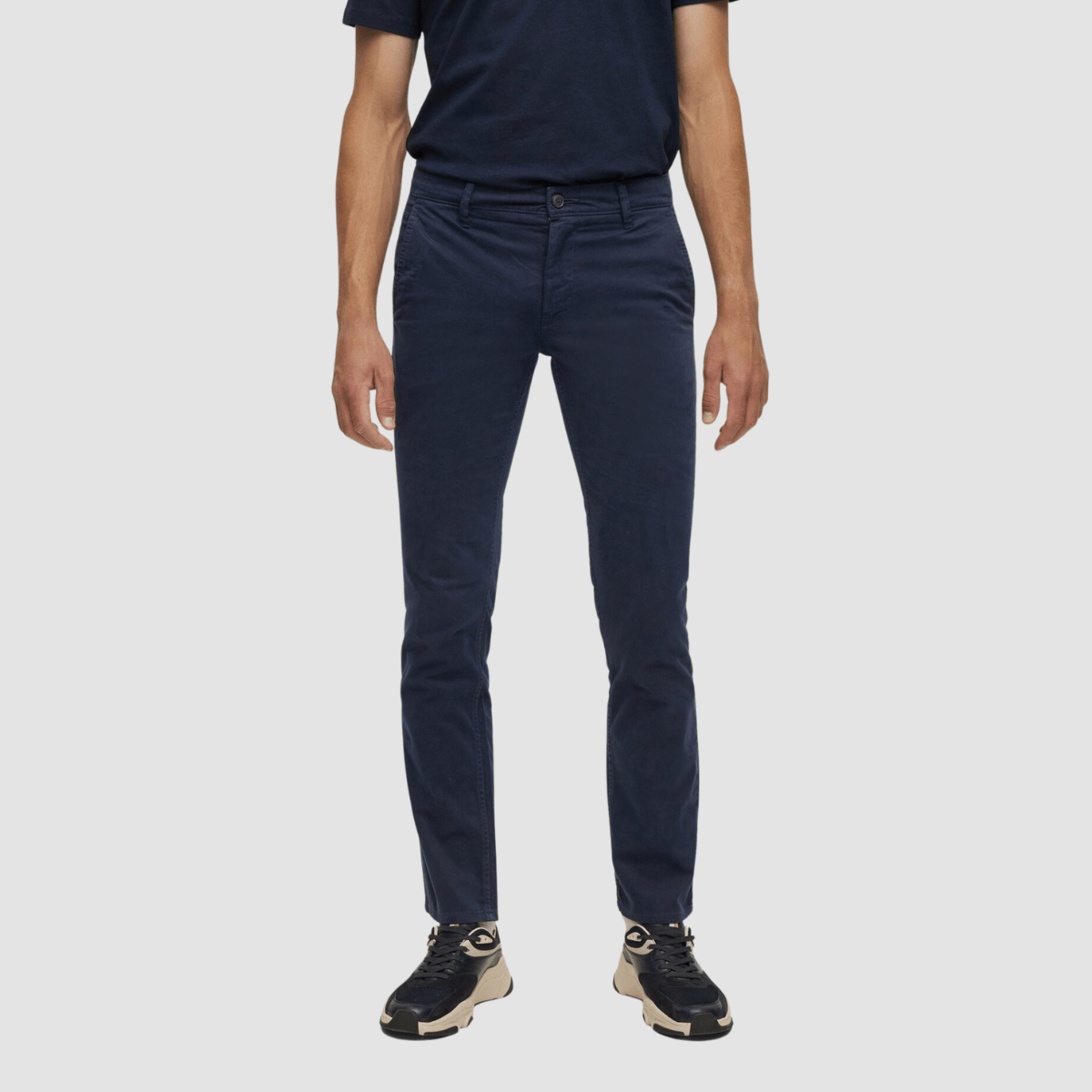 Hugo Boss Slim Fit Schino Trouser in Dark Blue Stretch Cotton Satin