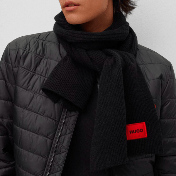 Hugo Boss mens zaff ribbed scarf in black wool blend – Mens Suit