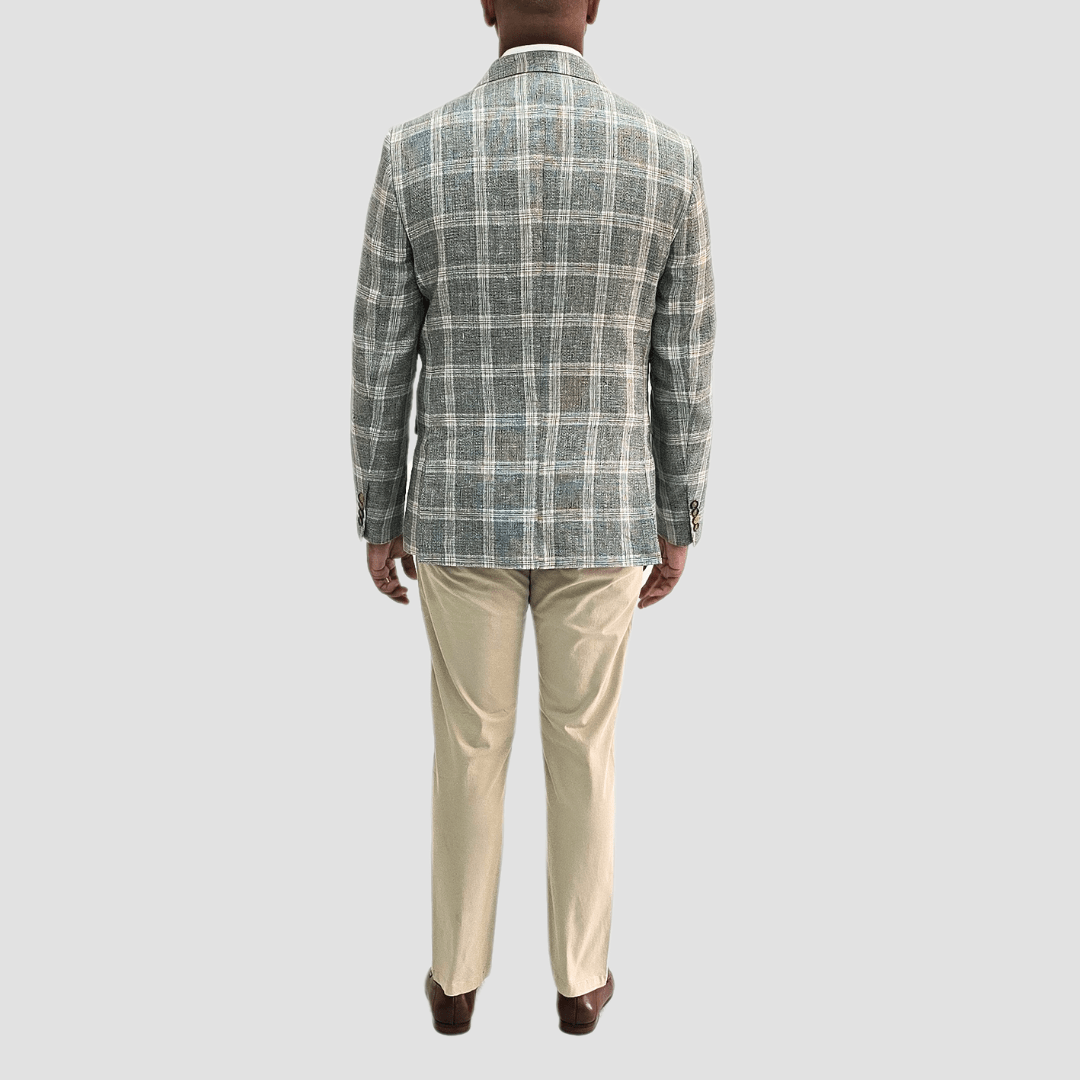 Jenson Mens Slim Fit Aaron Linen Sports Jacket in Green Check