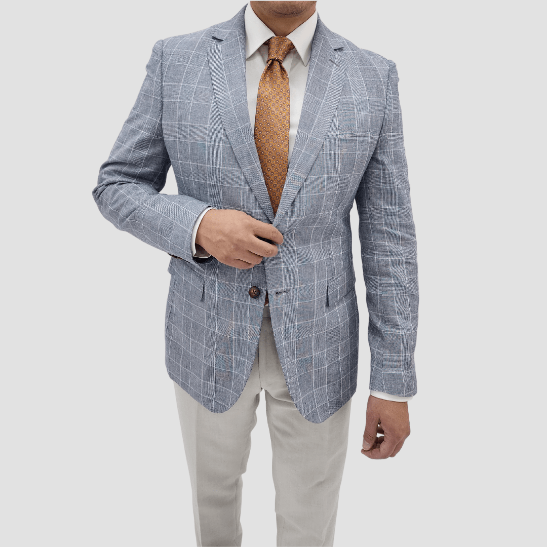 Jenson Mens Slim Fit Rosewood Sports Jacket in Blue Check
