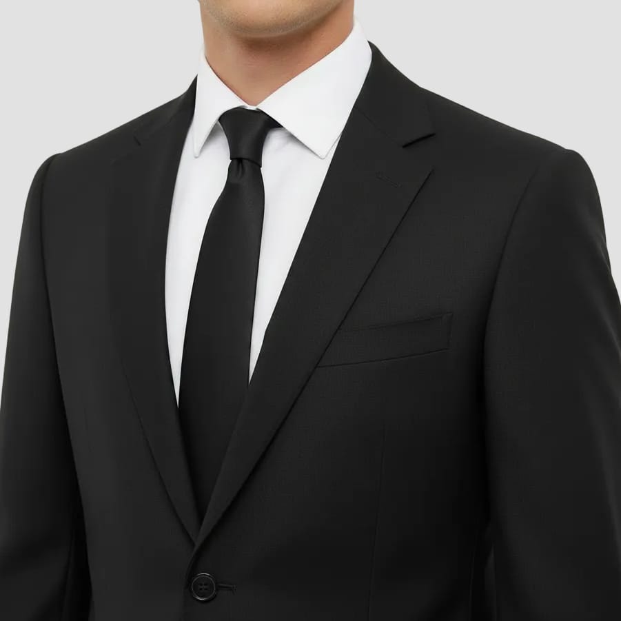 close up of black notch lapel