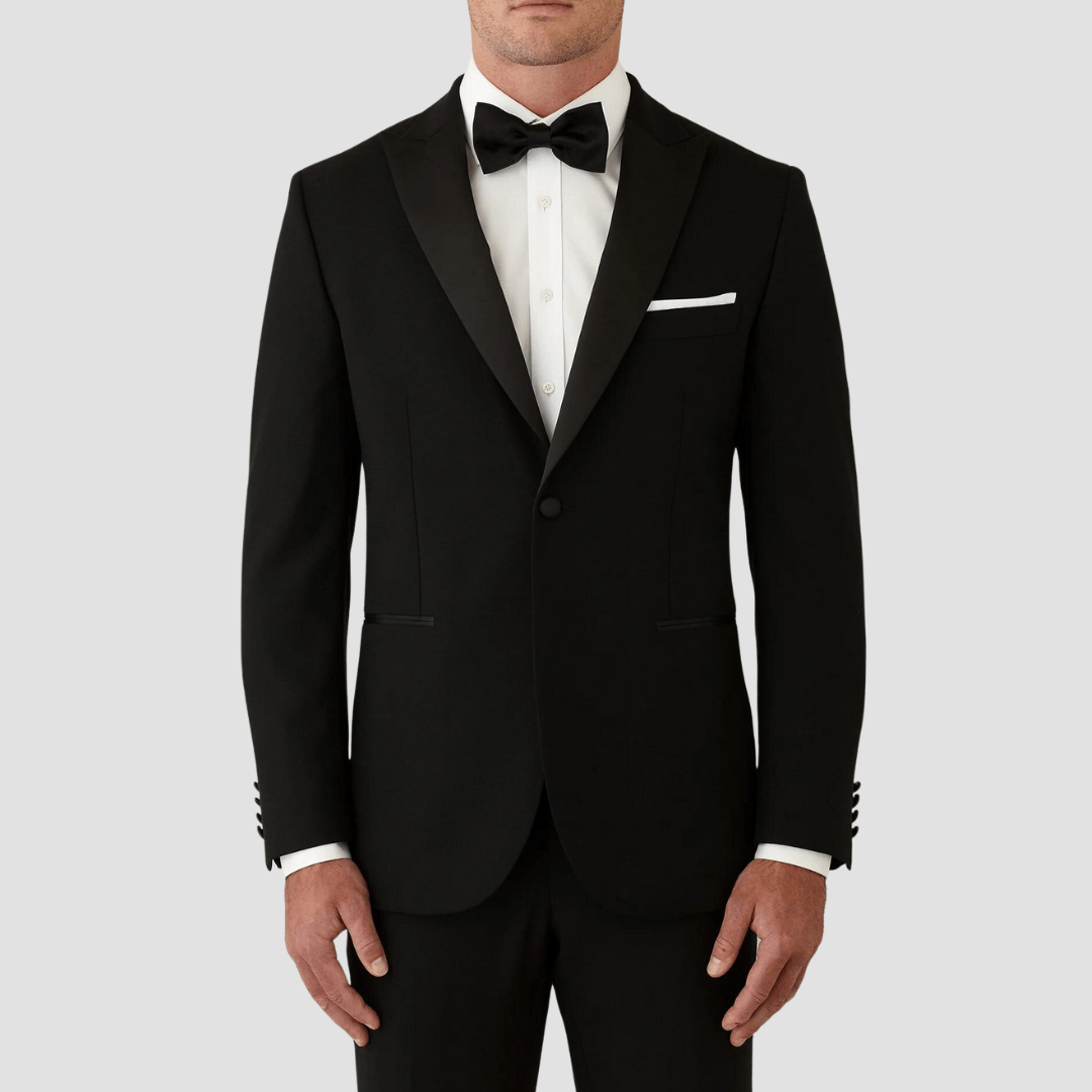 Joe Black slim fit citadel peak lapel evening tuxedo in black