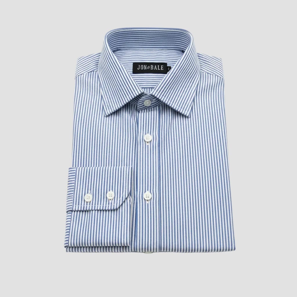 Striped shirt with 'Jon & Bae' label blue and white